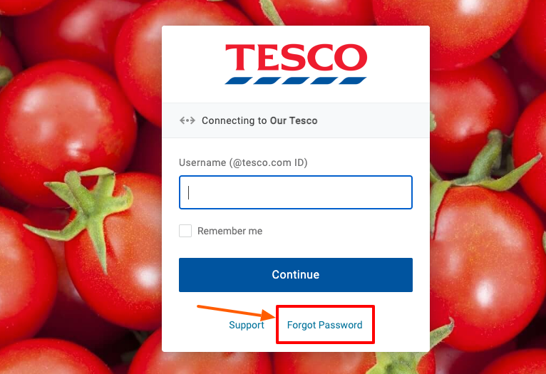 Our Tesco forogt password page